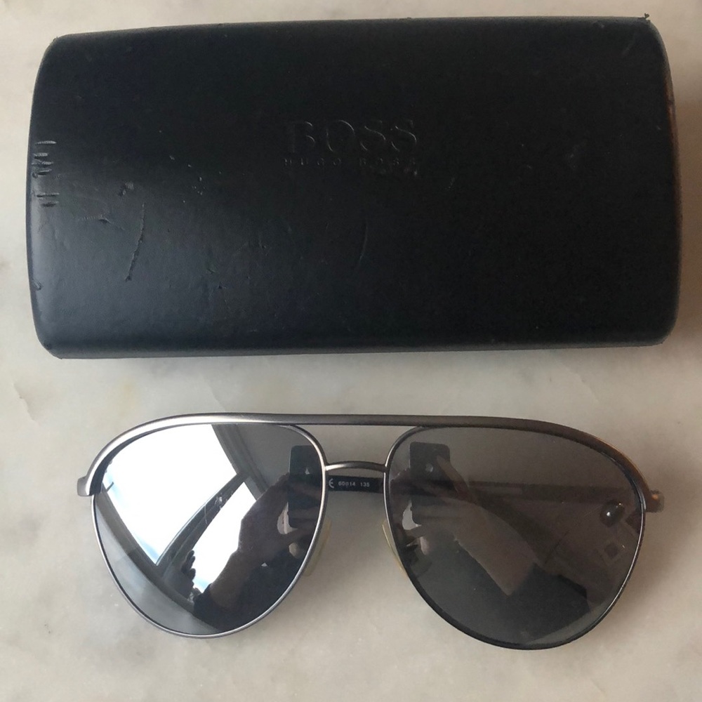 Hugo Boss Mirror Aviator Sunglasses Silver/Black